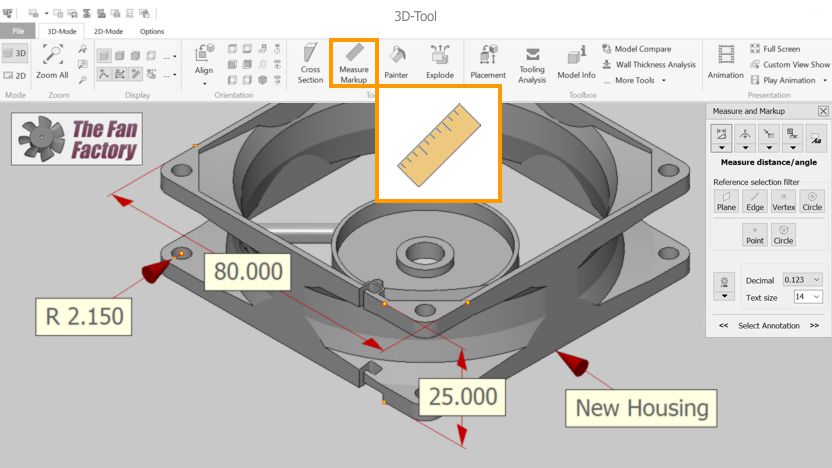 Measuring and markup in 3D CAD models